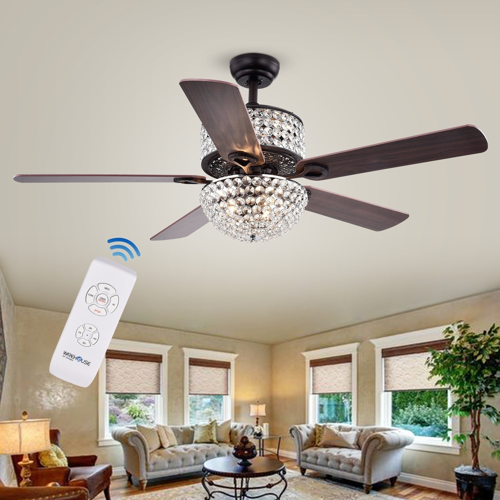 Bronze Crystal 52" Ceiling Fan Chandelier with Remote and Lighting