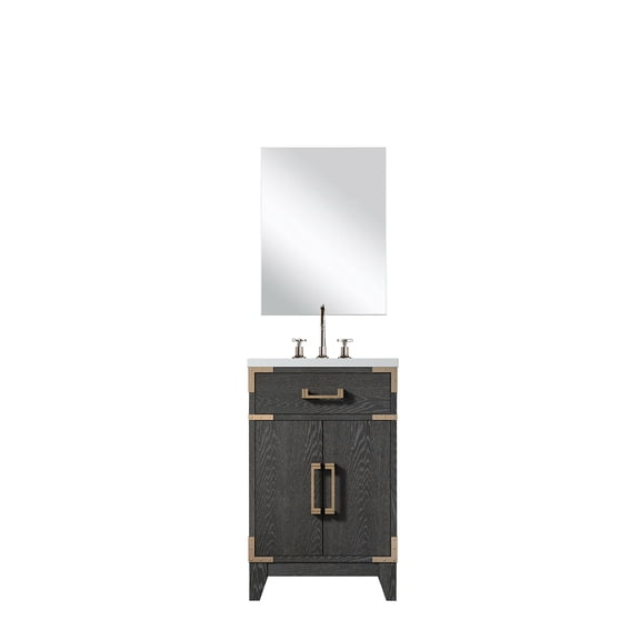 Laurel 20 in W Black Oak Single Bath Vanity Acrylic Countertop, 18 in Mirror & Faucet Set