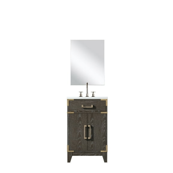 Laurel 20 in W Brown Oak Single Bath Vanity Acrylic Countertop, 18 in Mirror & Faucet Set