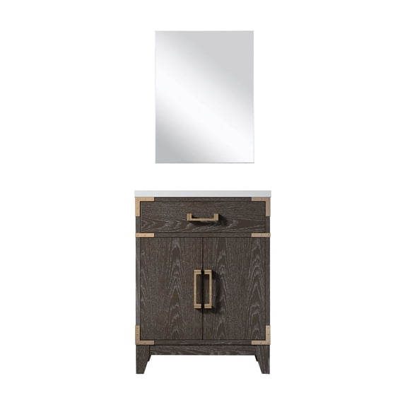 Laurel 24 in W x 18 in D Brown Oak Single Bath Vanity Acrylic Countertop and 18 in Mirror