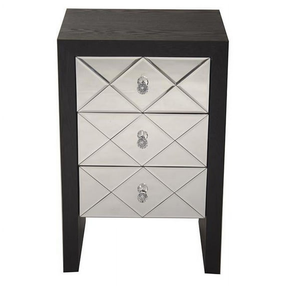 Laurel 3-Drawer Mirror Front Accent Cabinet - Black
