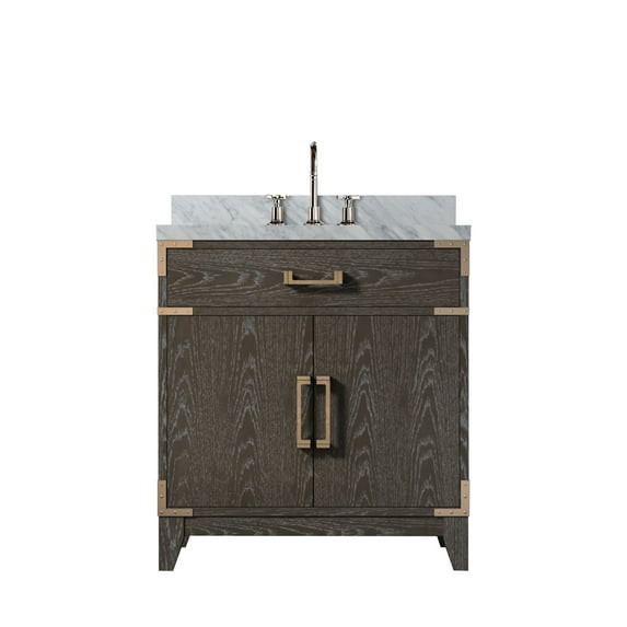 Laurel 30 in W x 22 in D Brown Oak Single Bath Vanity, Carrara Marble Top, and Faucet Set