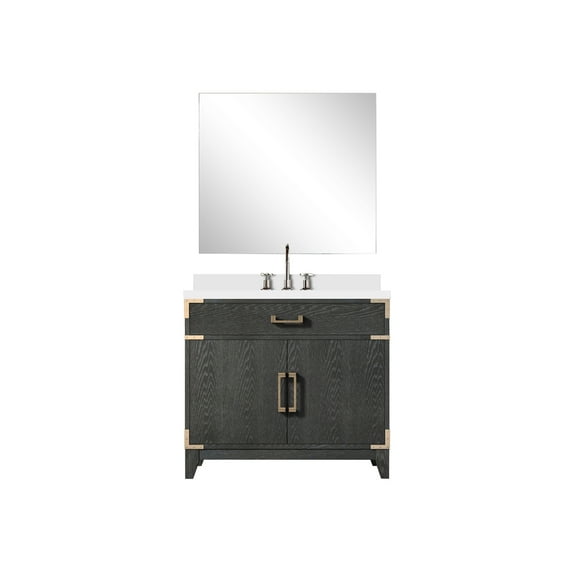 Laurel 36 in W Black Oak Single Vanity Cultured Marble Countertop, 34" Mirror & Faucet Set
