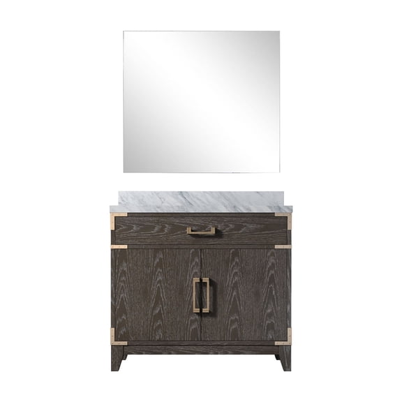 Laurel 36 in W Brown Oak Single Bath Vanity Carrara Marble Countertop and 34 in Mirror