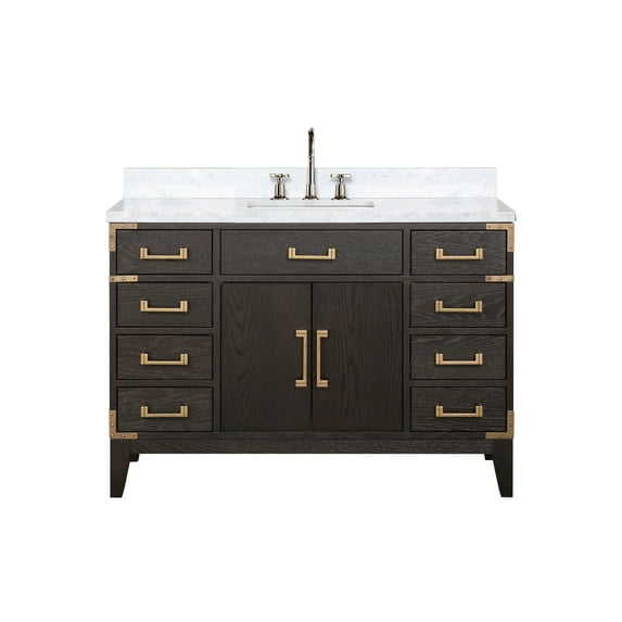Laurel 48 in W x 22 in D Brown Oak Single Bath Vanity, Carrara Marble Top, and Faucet Set