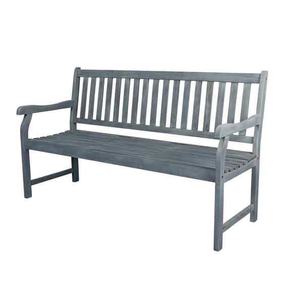 Laurel 59.1" 3-Seat Slat-Back 600-Lbs Support Acacia Wood Outdoor Garden Patio Bench, Gray