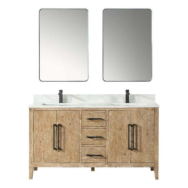 Issac Edwards Collection 60" Double Bathroom Vanity in 2 Color Options with Calacatta White Quartz Stone Countertop with Mirror Option