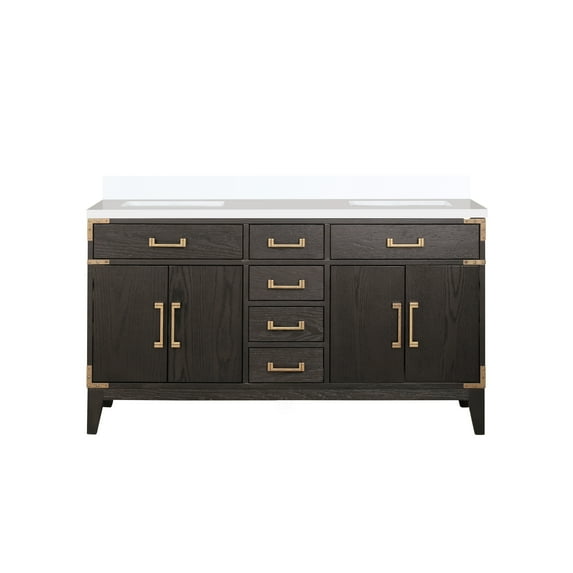 Laurel 60 in W x 22 in D Brown Oak Double Bath Vanity and White Quartz Top