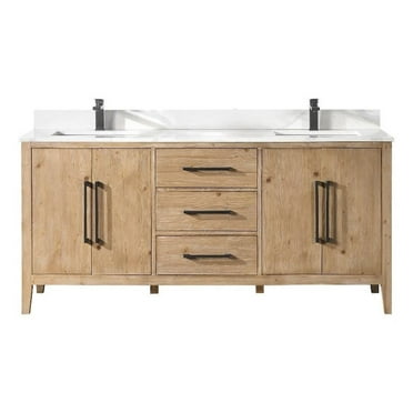 Laurel 72" Wood Vanity in Weathered Fir Calacatta White Quartz Top no Mirror