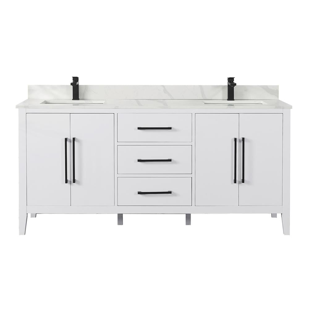 Laurel 72" White Fir Wood Vanity with Calacatta Quartz Top