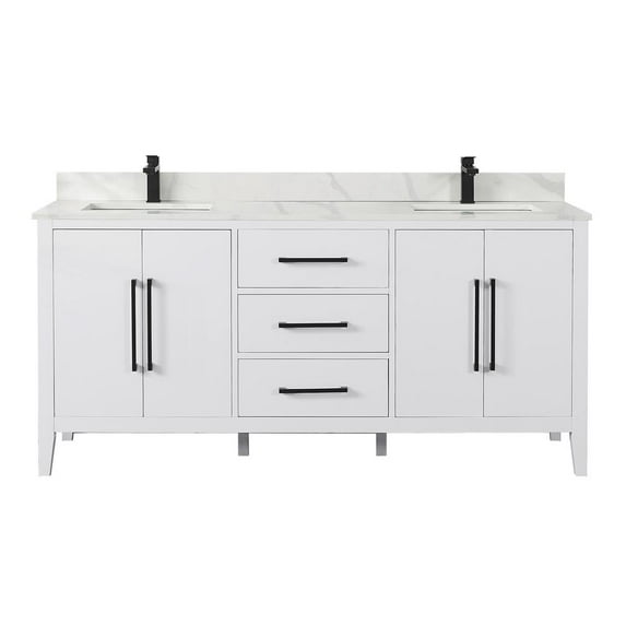 Altair Double Bathroom Vanity in White with Stone Countertop without Mirror