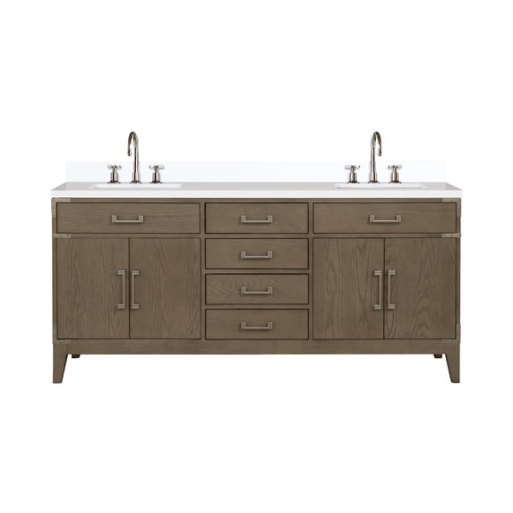Laurel 72 in W x 22 in D Grey Oak Double Bath Vanity, Cultured Marble Top, and Faucet Set