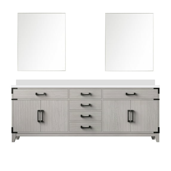 Laurel 84 in W x 22 in D White Oak Double Bath Vanity, White Quartz Top, and 36 in Mirrors