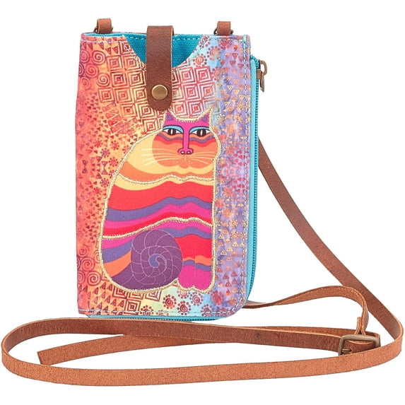 Laurel Burch Cat Fuchsia Pink Phone Crossbody Handbag One Size Pink multi