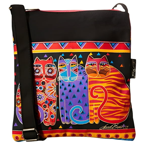 Laurel Burch Crossbody Purse Zipper Top, 10 by 10-Inch, Feline Friends