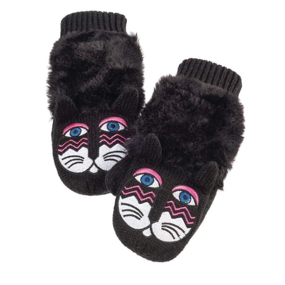 Fluffy Cat Critter Mittens - Black