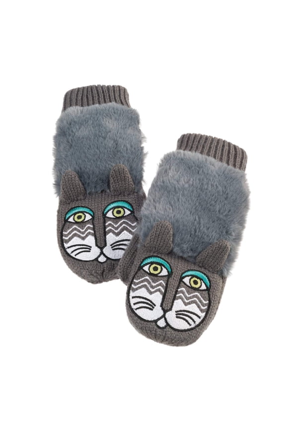Fluffy Cat Critter Mittens - Grey