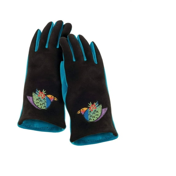 Holiday Bird Embroidered Microsuede Gloves