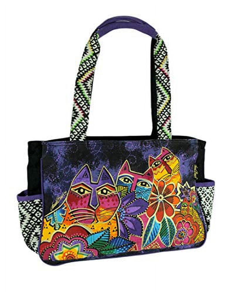 Laurel Burch Purple Multicolor Cat Bucket Bag