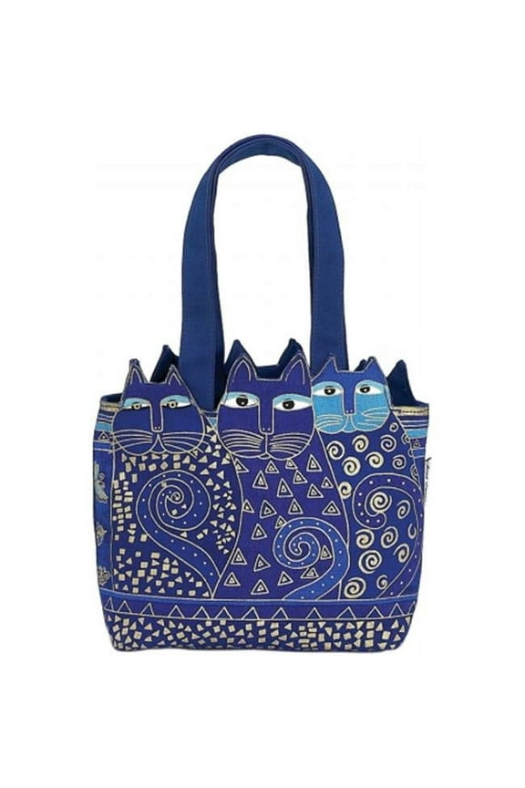 Medium Tote Zipper Top 12"X3.5"X8.5"-Tres Gatos - Blue & Gold