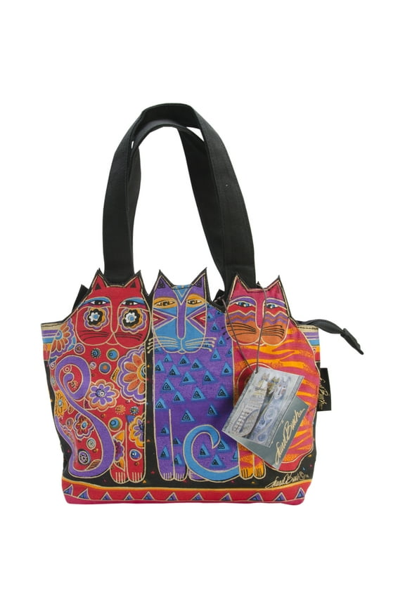 Medium Tote Zipper Top 12"X3.5"X8.5"-Tres Gatos - Red, Orange & Blue