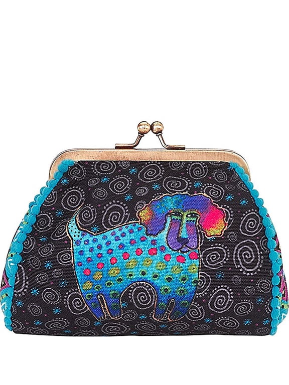 Poodle Pup Dog Coin Purse (Black/Blue)