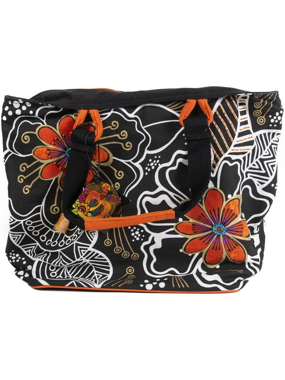 Shoulder Tote 20.5"X6.5"X15"-White On Black Floral