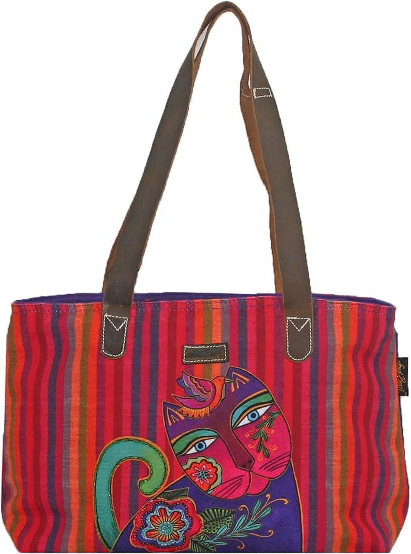 Laurel Burch Women's Cotton Canvas Cat Tote Bag, Red