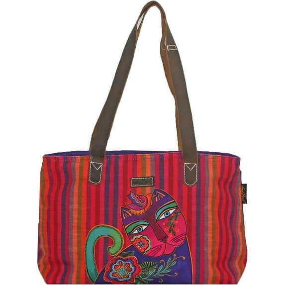 Laurel Burch Women's Cotton Canvas Cat Tote Bag, Red