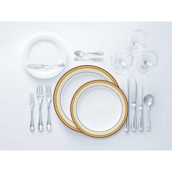 Laurel Collection Tableware Set of 32 White Party Plates w/Burgundy and Gold Border