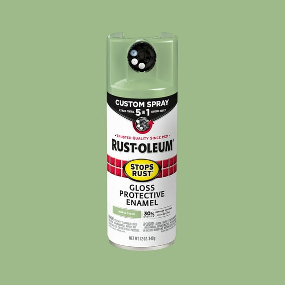 Laurel Green, Rust-Oleum Stops Rust Custom Sprays 5 in 1 Gloss Spray Paint-384753, 12 oz