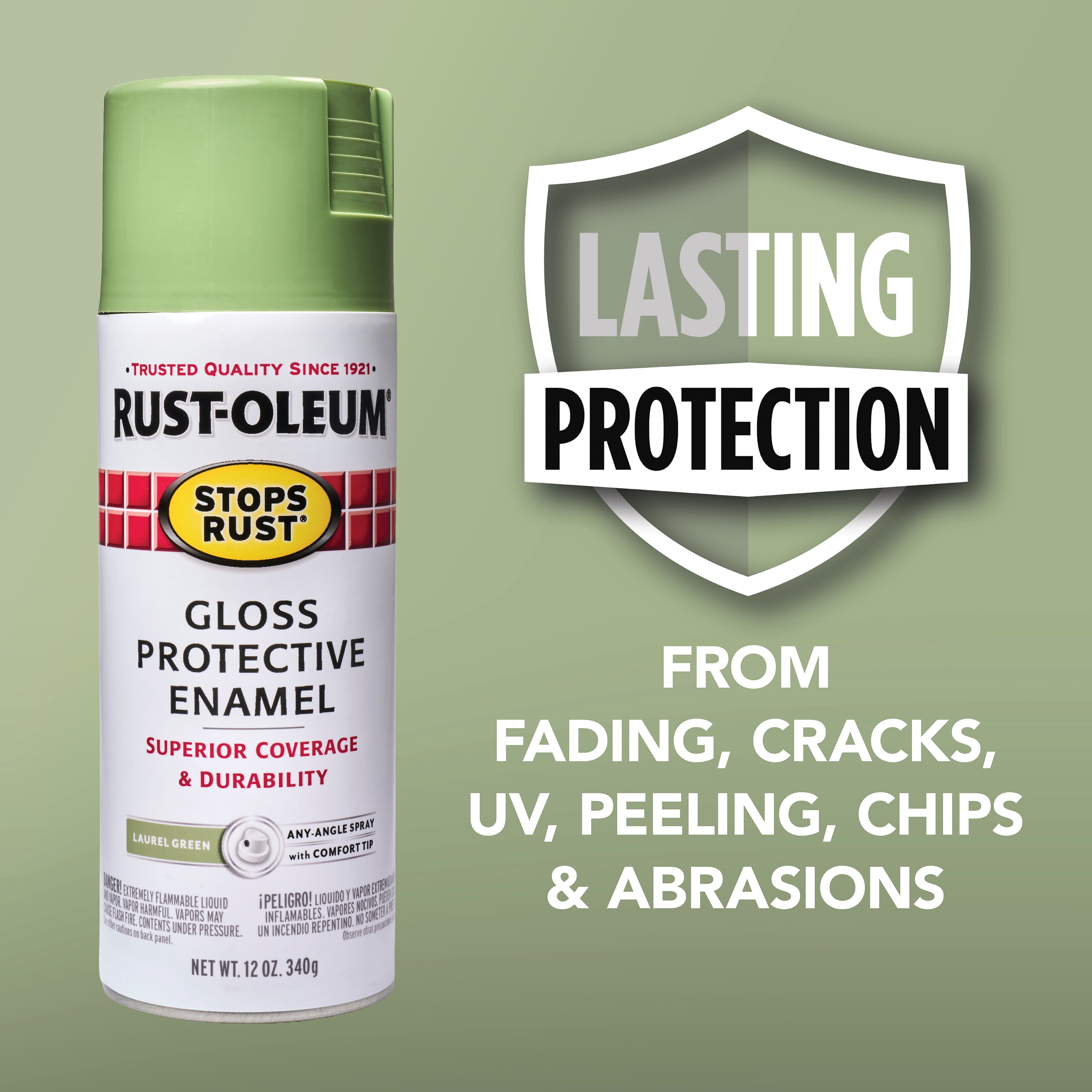 Laurel Green, Rust-Oleum Stops Rust Protective Enamel Gloss Spray Paint-365146, 12 oz
