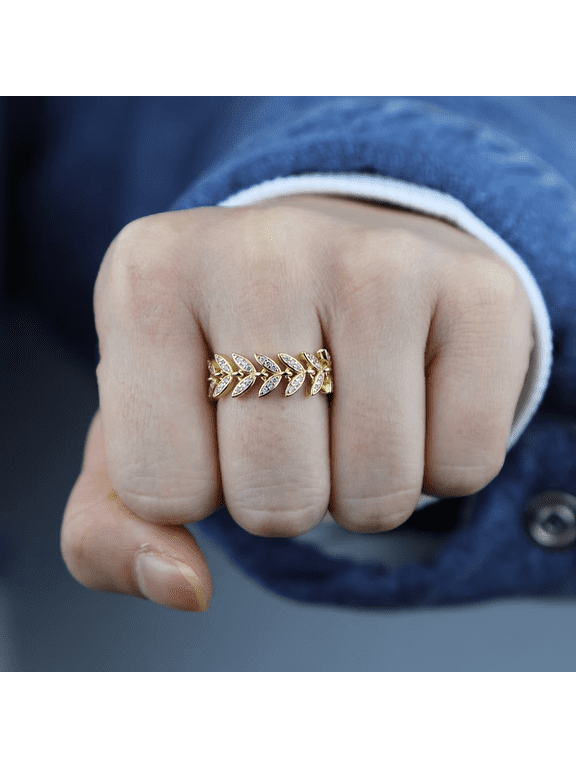 Laurel Leaf Linked Band Ring For Men Women 14K Gold Filled Elegant Luxurious Jewelry