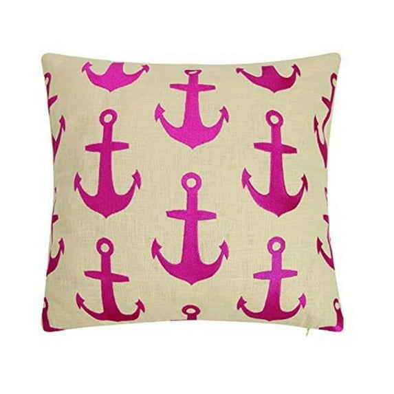 Laurel & Mayfair 24KCA06BC18SQ 18 x 18 in. Anchor Embroidered Pillow, Pink