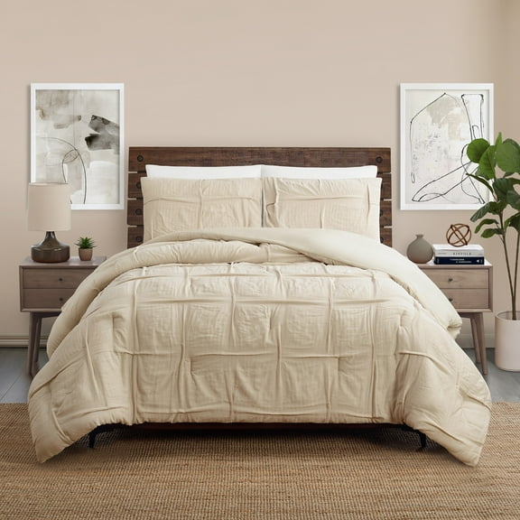 Laurel & Mayfair Riley Pleated Linen 3-Piece Textured Comforter Set, Full/Queen