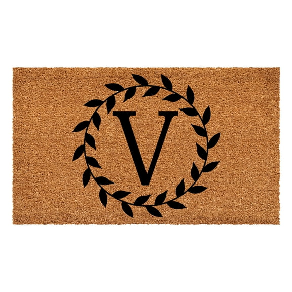 Laurel Wreath Doormat, 17" x 29" (Letter V)