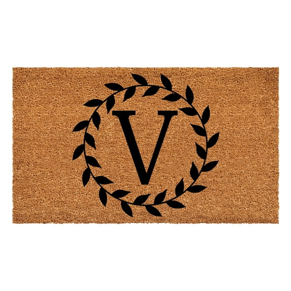 Laurel Wreath Doormat, 24" x 36" (Letter V)