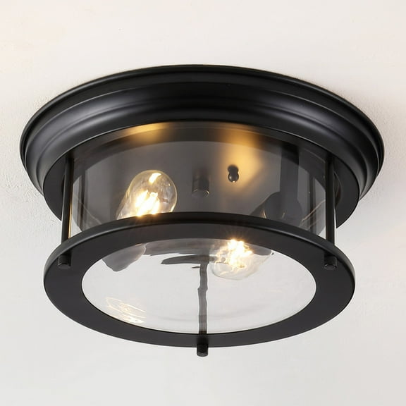 JONATHAN Y Lauren 13.25" 2-Light Metal/Glass LED Flush Mount, Black, JYL7446D