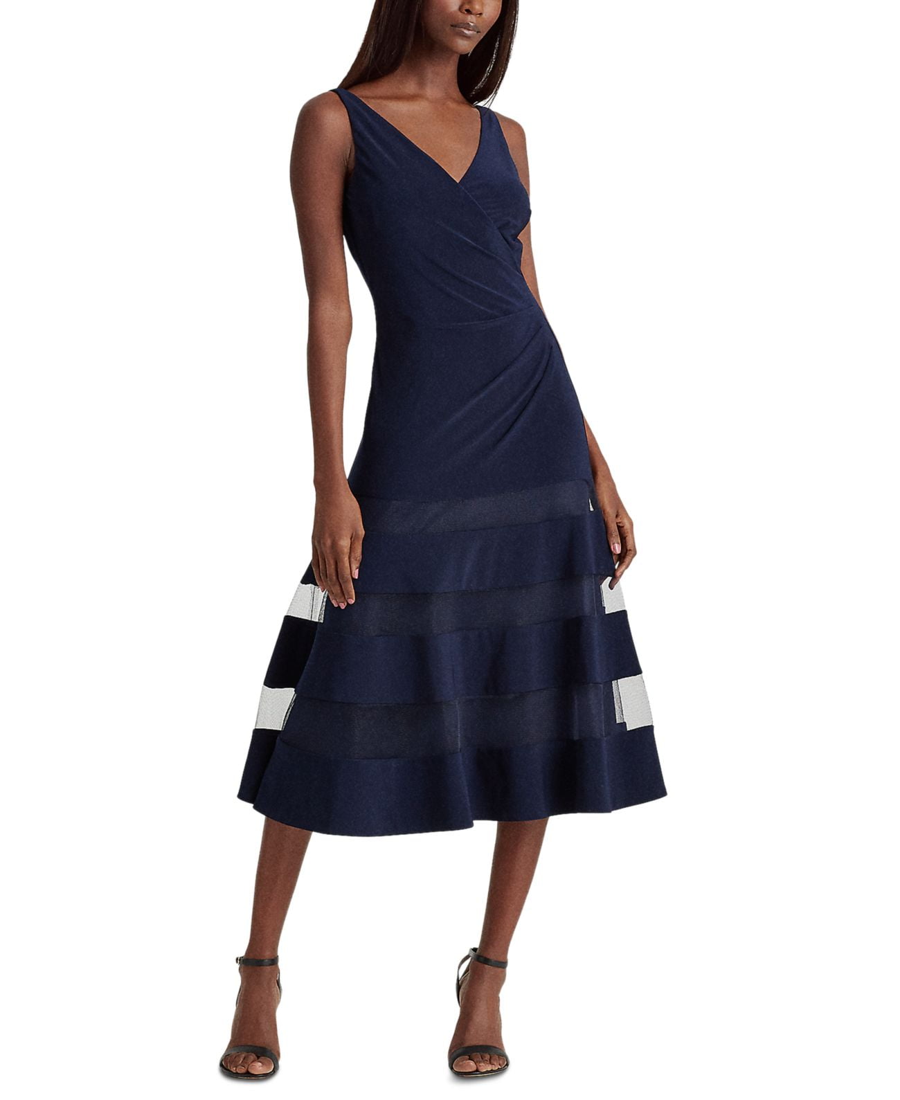ralph lauren navy blue dress RRL by Ralph Lauren Women's Polka-Dot Silk Georgette Dress Navy / Cream  M