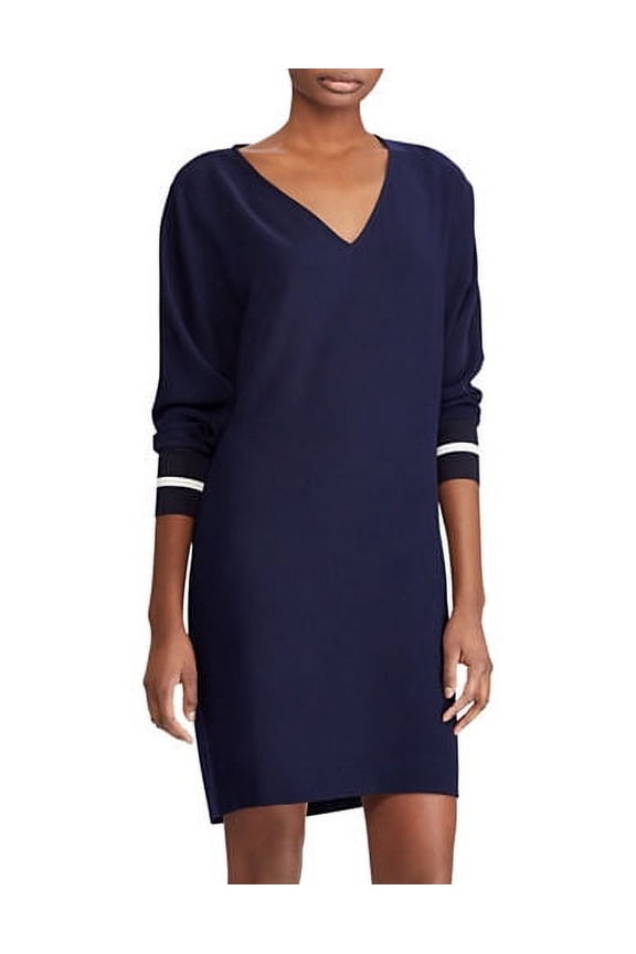 Lauren By Ralph Lauren Womens Petite Crepe Shift Dress Navy 2P