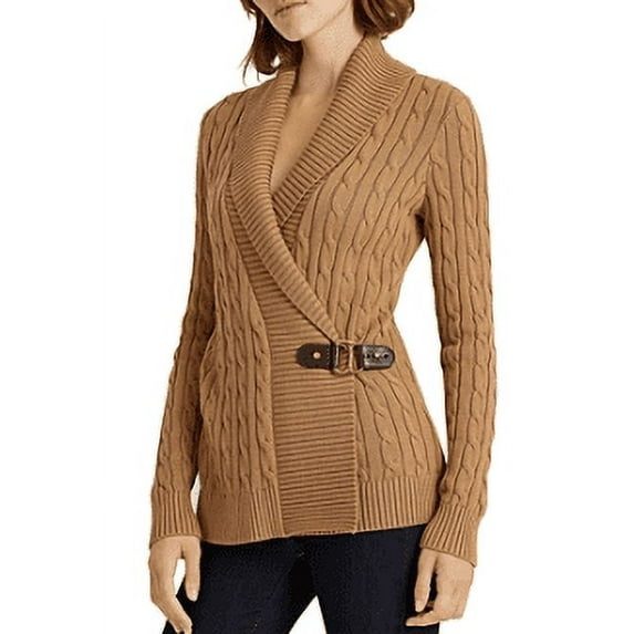 Lauren By Ralph Lauren Womens Sweater Sz Medium Buckle Cardigan Beige M