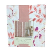 Lauren Conrad Coral & Pink Sprig Leaf Cotton Shower Curtain Botanical Bath Decor
