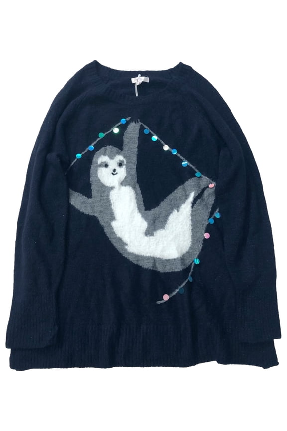 Womens Blue Sparkle Sloth Pull-Over Tunic Sweater XX-Large