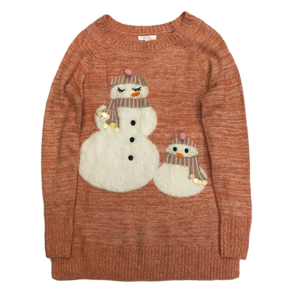 Lauren Conrad Womens Orange Sequin Snowman Pull-Over Tunic Sweater Medium