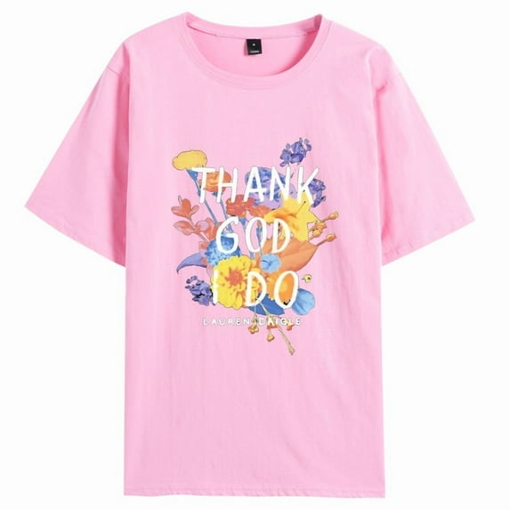 Lauren Daigle Thank God I Do Merch Unisex Oversized Soft Cotton Crewneck T-Shirt - Flower Graphic Print Short Sleeve Summer Casual Streetwear