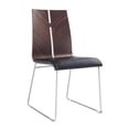 thumbnail image 1 of Lauren Dining Chair. Natural Walnut veneer Black Faux Leather. Metal frame with brushed nickel, 1 of 2