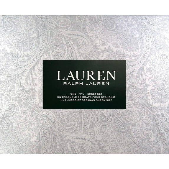 Lauren Home Collection Luxurious Cooling Sheets- Deep Pockets fit up to 16'' - Wrinkle Free 100% Cotton-Hotel Quality 4pc Sheet Set (Gray Lydia, King (U.S. Standard)) C95