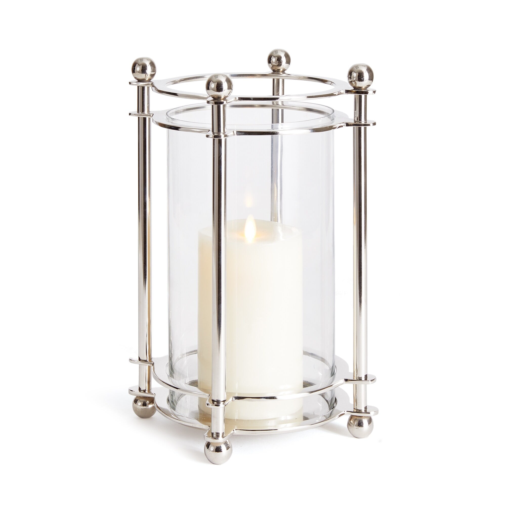 Lauren 14.5" Silver Chrome Aluminum & Glass Hurricane Candle Holder