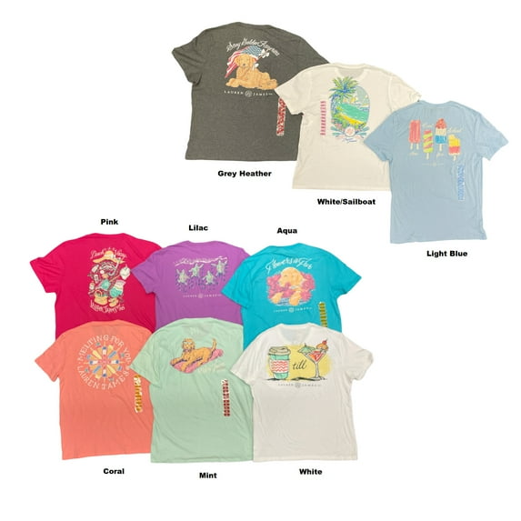 Lauren James Women's Short Sleeve Crew Neck Graphic T-Shirt w/ Front Pocket (Aqua, S)