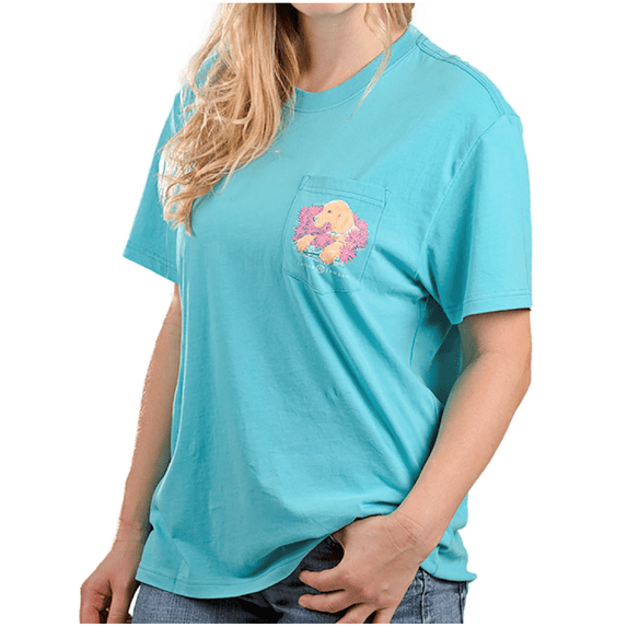 Lauren James Women's Short Sleeve Crew Neck Graphic T-Shirt w/ Front Pocket (Aqua, XXL)